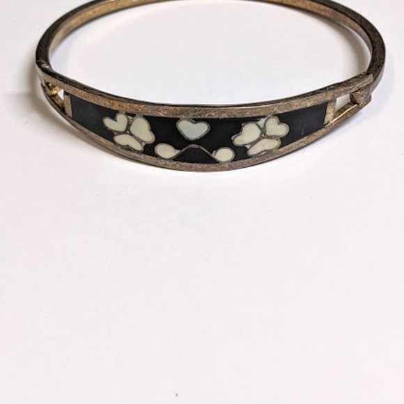 Vintage Sterling Taxco Inlay Heart Flower Bracelet - Picture 9 of 10